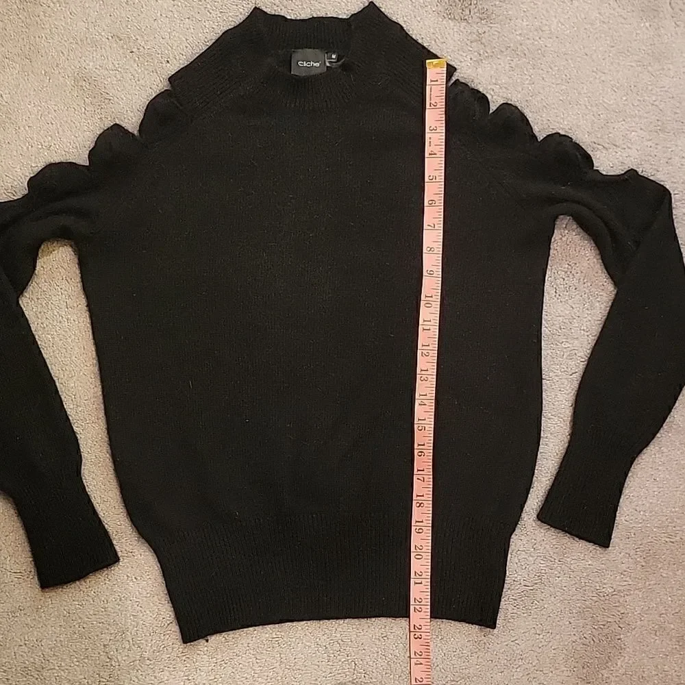 Cliche angora wool cold shoulder black sweater
